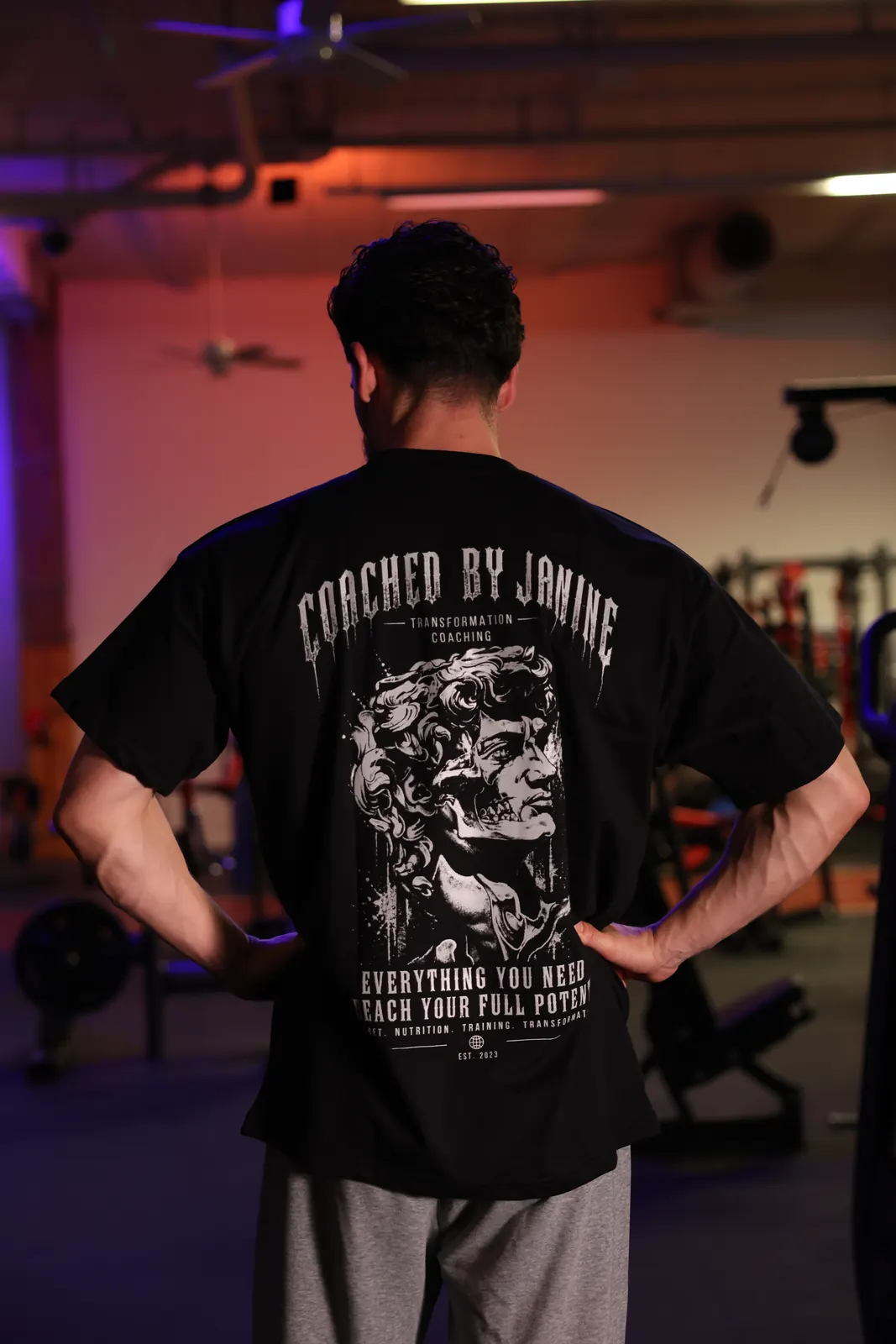 DAVID back print worn oversized — the dissected David, half marble, half anatomy, fully legible