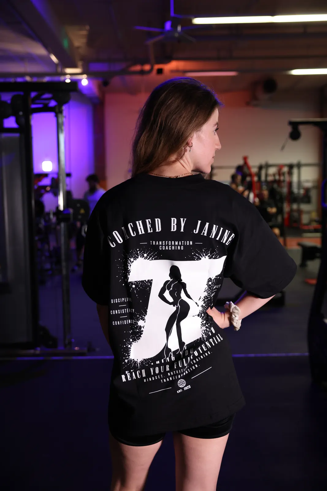 Standard Edition back print — JT silhouette with discipline, consistency, confidence — worn oversized