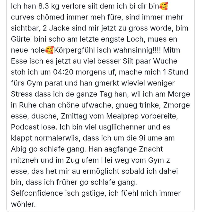 Client message about her results