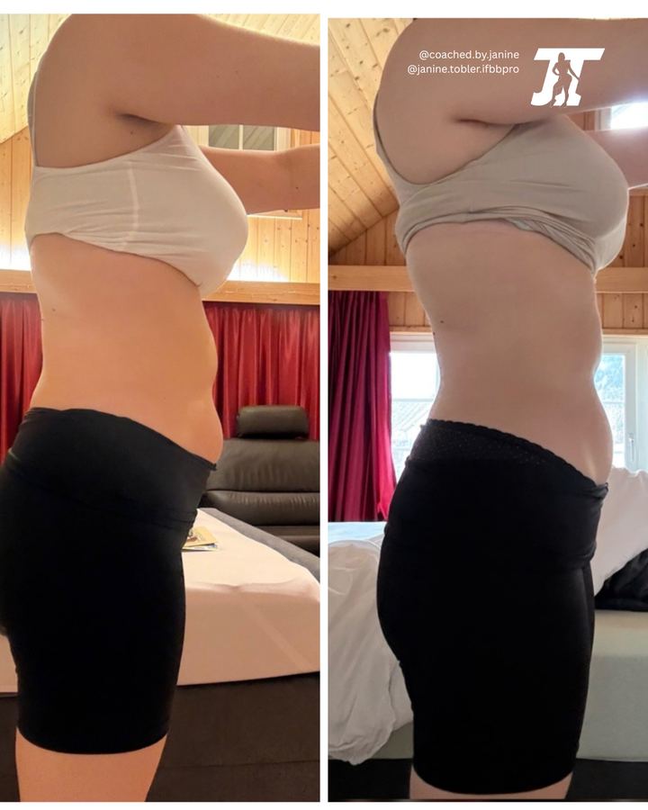 Coaching transformation — side profile, before and after
